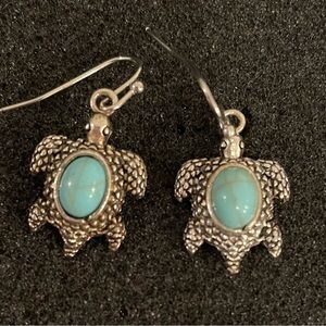 Silver Tone Turtle Earrings with Turquoise Colour Stone NIB